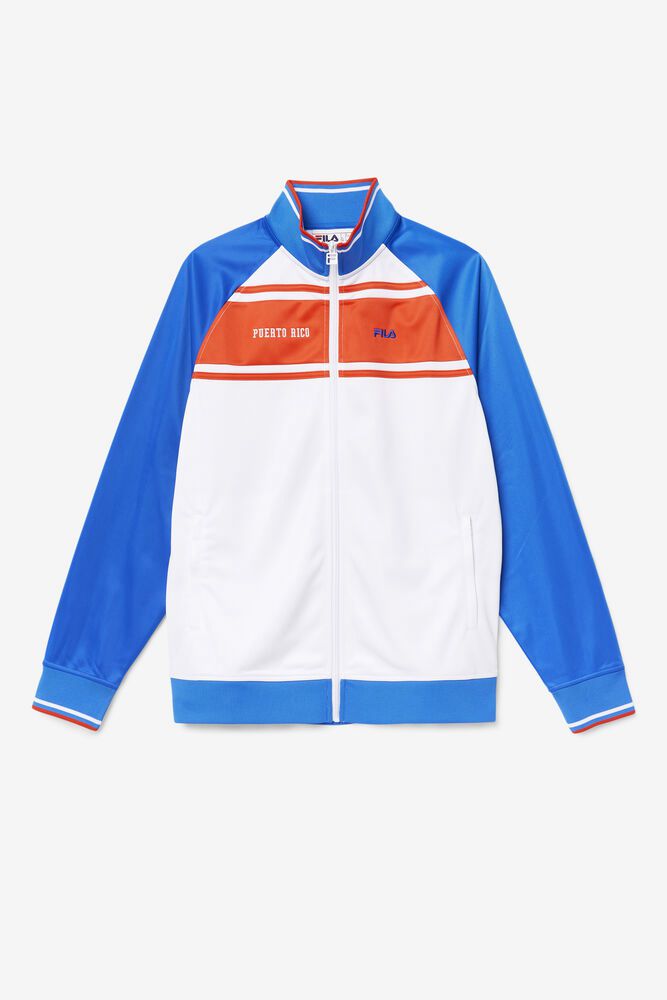 Fila Jacket Puerto Rico Track Mens White/Blue - India MWK-234105